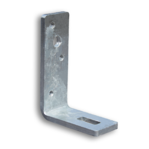 L-shaped metal bracket with holes.