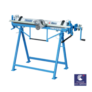 Blue metal folder with crank.