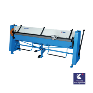 Industrial blue sheet metal folding with lever.