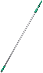 Aluminum telescopic pole with green tips.
