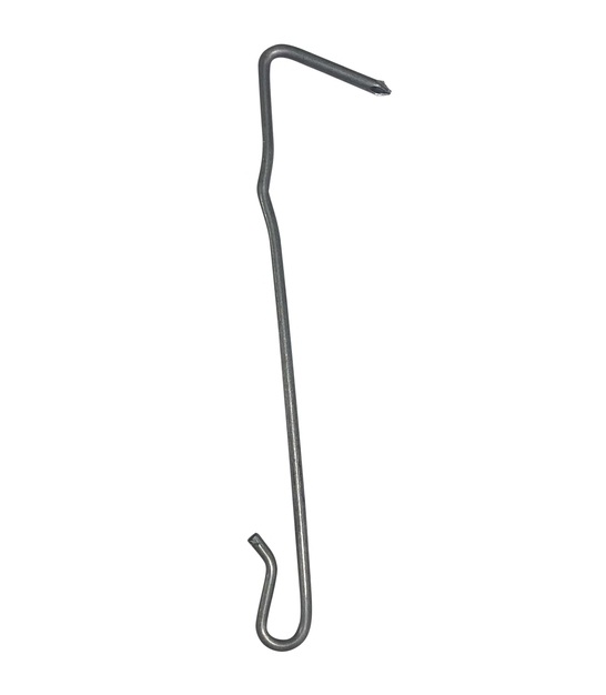 Curved metal hook to hang.