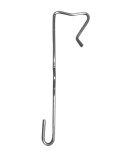 Metal hook, irregular shape, white background.