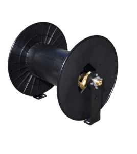 enrouleur bobine noire pour câbles ou tuyaux.